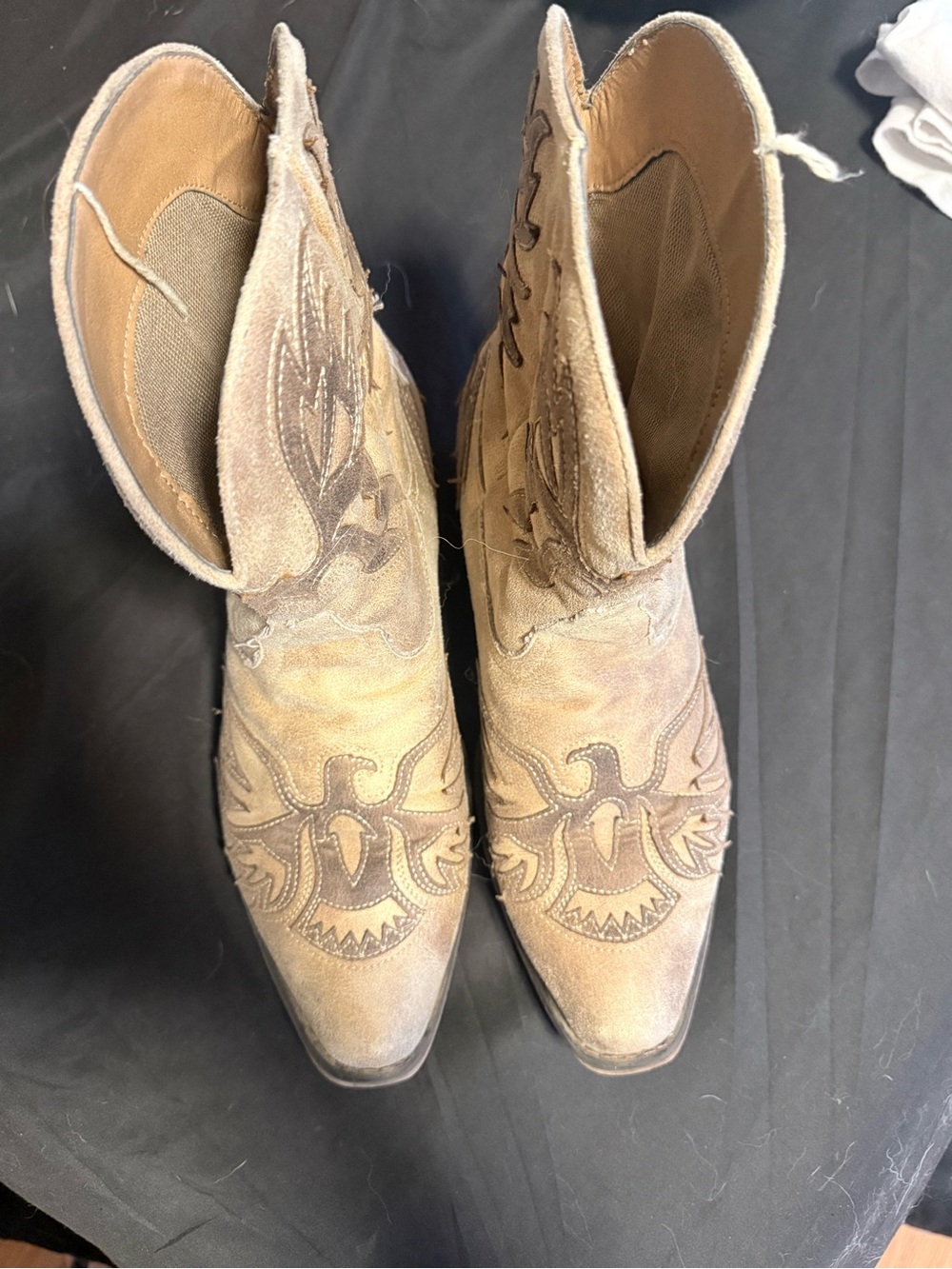 Roper Tan Suede Western Ankle Boots with Embroidered Design
